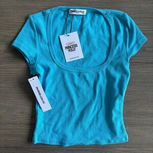 Princess Polly Blue Fitted Crop T-Shirt